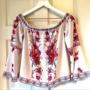 Blue Rain Floral Off the Shoulder Blouse